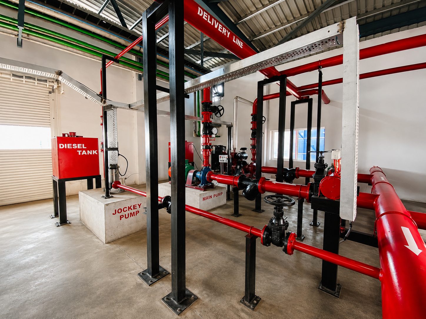 Fire pump room with diesel tank